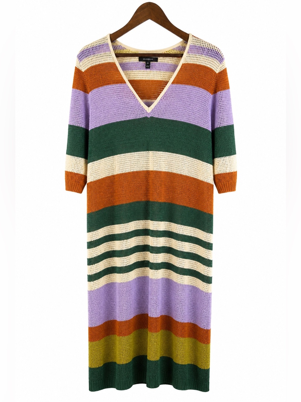 Eloquii Elements Striped Crochet Sweater Maxi Dress 14/16 Boho Colorblock